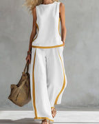 Vyla™ Sleeveless Contrast Trim Top Wide Leg Pants Set Breezy Summer Outfit