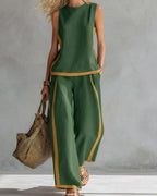 Vyla™ Sleeveless Contrast Trim Top Wide Leg Pants Set Breezy Summer Outfit