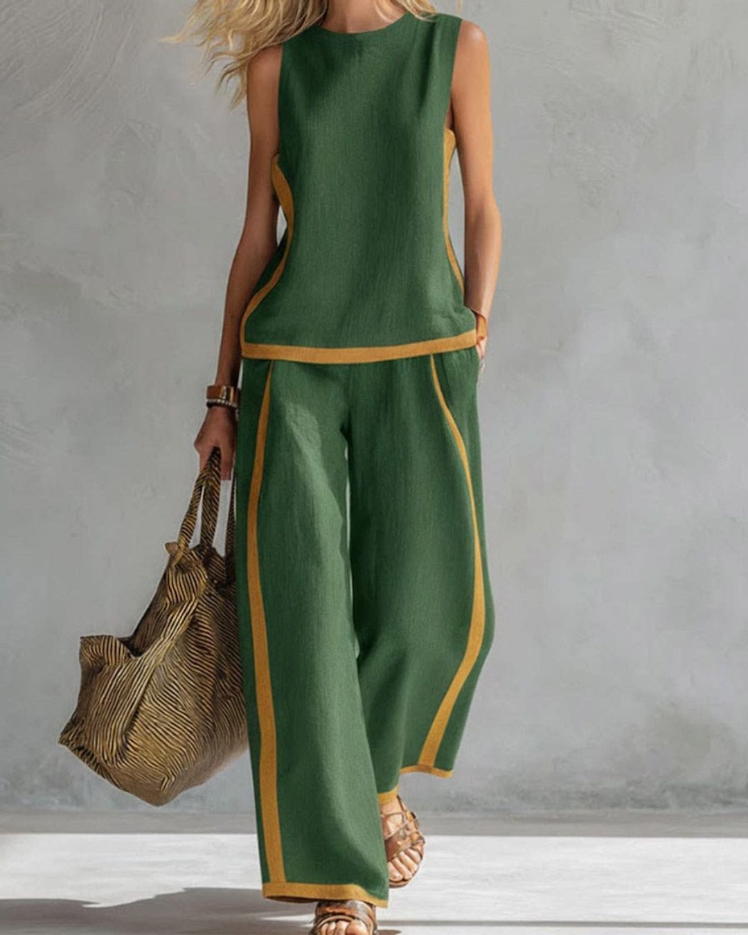 Vyla™ Sleeveless Contrast Trim Top Wide Leg Pants Set Breezy Summer Outfit