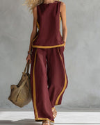 Vyla™ Sleeveless Contrast Trim Top Wide Leg Pants Set Breezy Summer Outfit