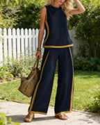 Vyla™ Sleeveless Contrast Trim Top Wide Leg Pants Set Breezy Summer Outfit