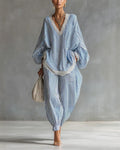 Vyla™ Striped Lace Trim Oversized Two-Piece Set Boho Coastal Chic Outfit