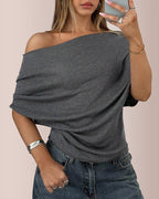 Vyla™ Slouchy One-Shoulder Ruched Batwing T-Shirt