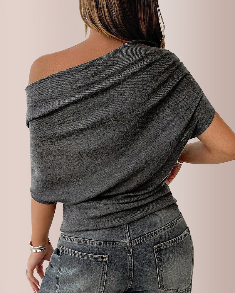 Vyla™ Slouchy One-Shoulder Ruched Batwing T-Shirt