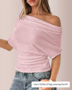 Vyla™ Slouchy One-Shoulder Ruched Batwing T-Shirt