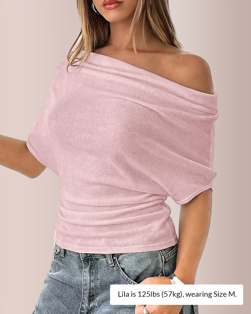 Vyla™ Slouchy One-Shoulder Ruched Batwing T-Shirt
