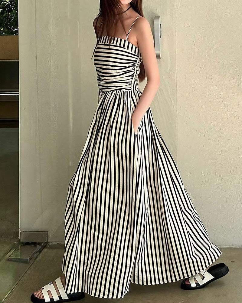 Vyla™ Breezy Summer Nights Striped Off-Shoulder Maxi Dress