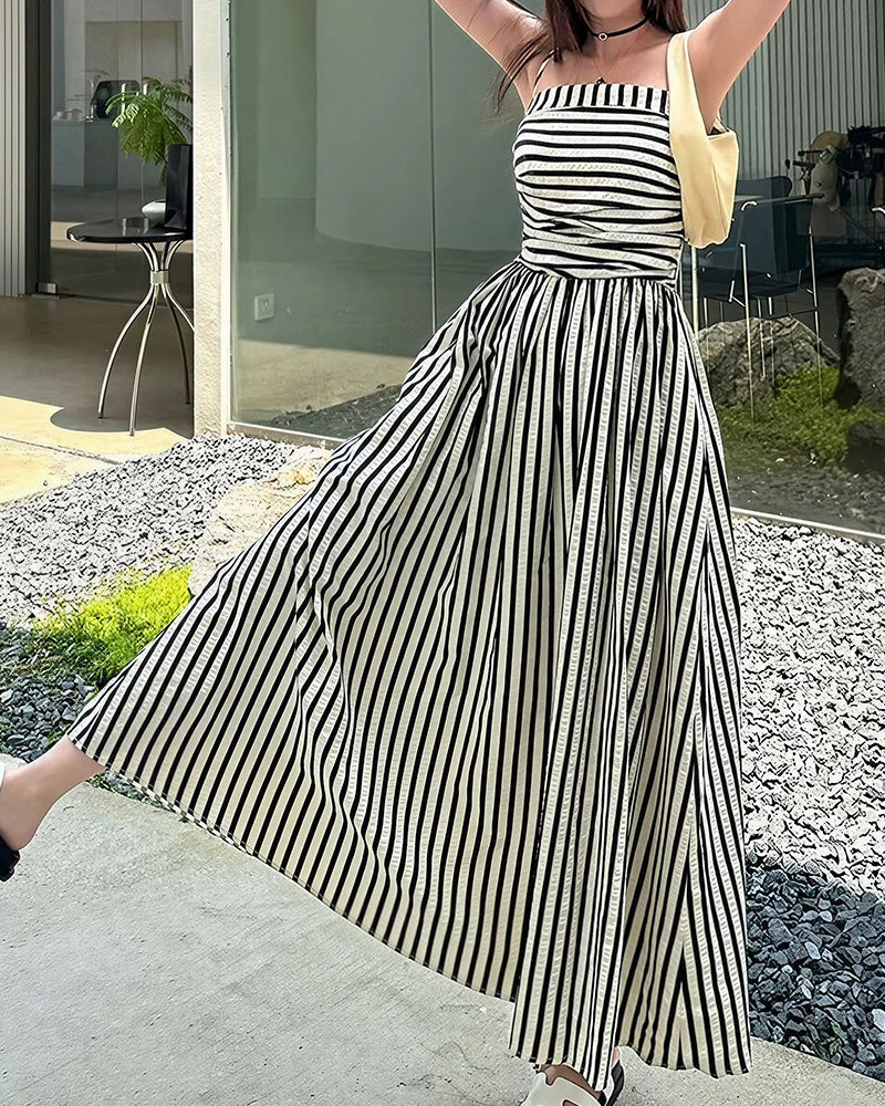 Vyla™ Breezy Summer Nights Striped Off-Shoulder Maxi Dress