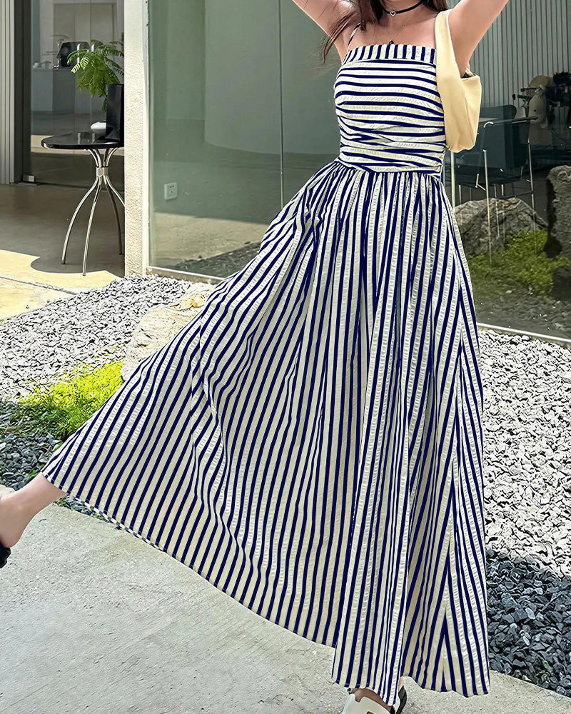Vyla™ Breezy Summer Nights Striped Off-Shoulder Maxi Dress
