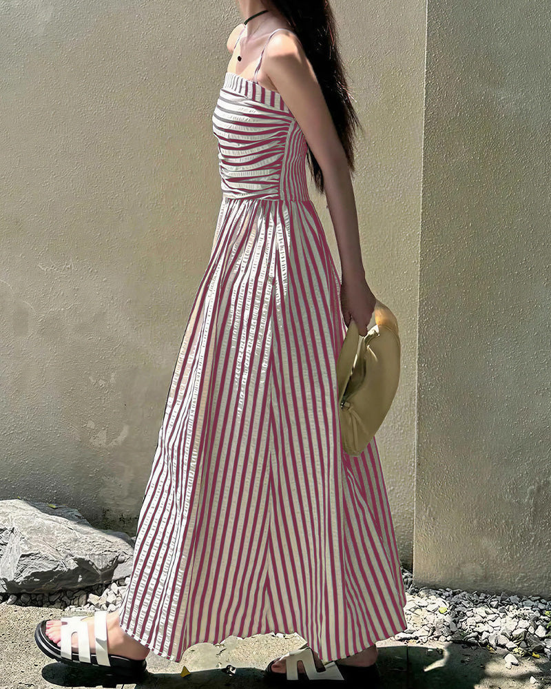 Vyla™ Breezy Summer Nights Striped Off-Shoulder Maxi Dress