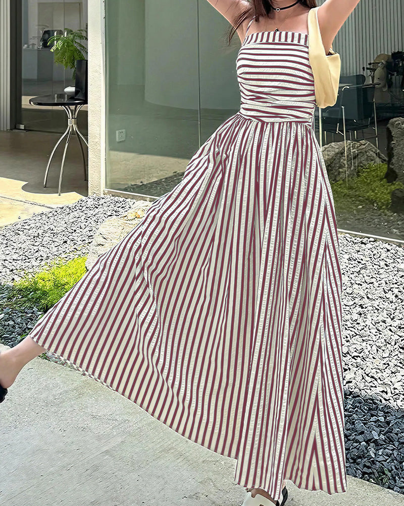 Vyla™ Breezy Summer Nights Striped Off-Shoulder Maxi Dress