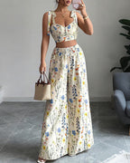 Vyla™ Summer Bloom Tie-Strap Crop Top & Wide Leg Pant Set