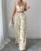 Vyla™ Summer Bloom Tie-Strap Crop Top & Wide Leg Pant Set
