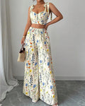 Vyla™ Summer Bloom Tie-Strap Crop Top & Wide Leg Pant Set