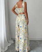 Vyla™ Summer Bloom Tie-Strap Crop Top & Wide Leg Pant Set