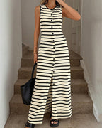 Vyla™ French Striped Sleeveless Knit Button-Down Maxi Dress