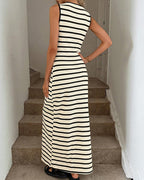 Vyla™ French Striped Sleeveless Knit Button-Down Maxi Dress