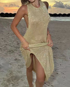 Vyla™ Shimmer Open Back Knit Maxi Dress