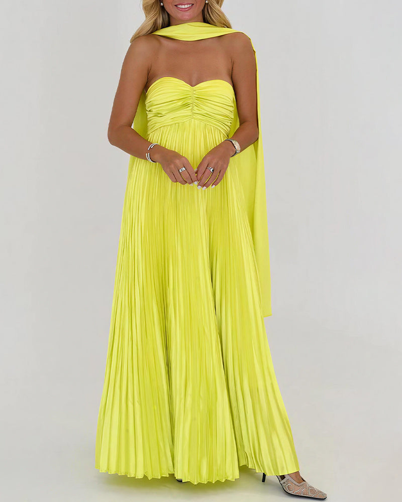 Vyla™ Pleated Halter Neck Corset Back Maxi Party Dress