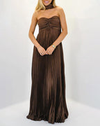 Vyla™ Pleated Halter Neck Corset Back Maxi Party Dress