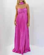Vyla™ Pleated Halter Neck Corset Back Maxi Party Dress