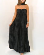 Vyla™ Pleated Halter Neck Corset Back Maxi Party Dress