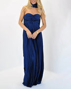 Vyla™ Pleated Halter Neck Corset Back Maxi Party Dress