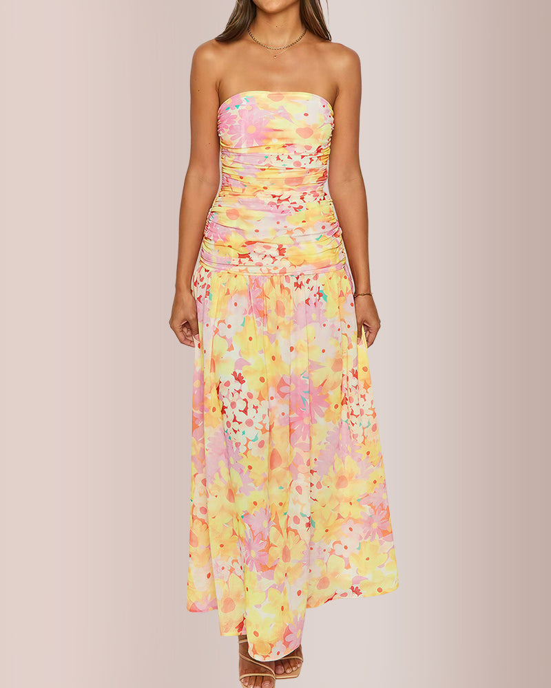 Vyla™ Floral Strapless Smocked Maxi Dress
