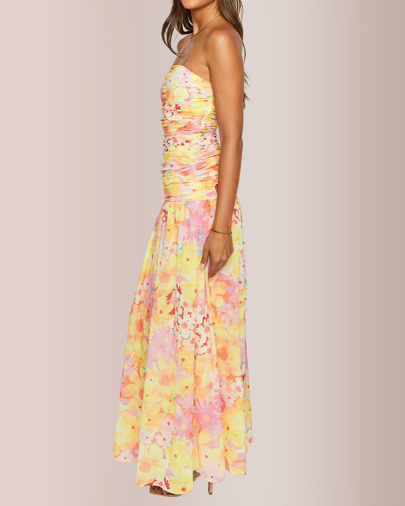 Vyla™ Floral Strapless Smocked Maxi Dress