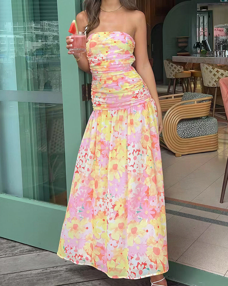 Vyla™ Floral Strapless Smocked Maxi Dress