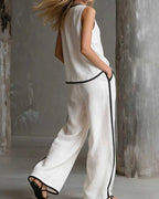 Vyla™ Contrast Edge Sleeveless V-Neck Top & Wide-Leg Pants Set
