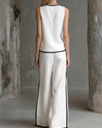 Vyla™ Contrast Edge Sleeveless V-Neck Top & Wide-Leg Pants Set