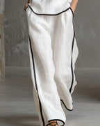 Vyla™ Contrast Edge Sleeveless V-Neck Top & Wide-Leg Pants Set