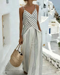 Vyla™ Striped V-Neck Wrap Cami & Wide Leg Pants Two-Piece Resort Set