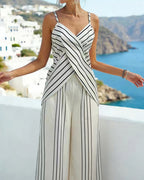Vyla™ Striped V-Neck Wrap Cami & Wide Leg Pants Two-Piece Resort Set