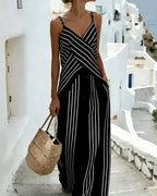 Vyla™ Striped V-Neck Wrap Cami & Wide Leg Pants Two-Piece Resort Set