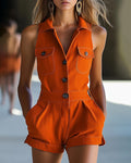 Vyla™ Sleeveless V-Neck Button-Down Romper Summer Casual Shorts Jumpsuit