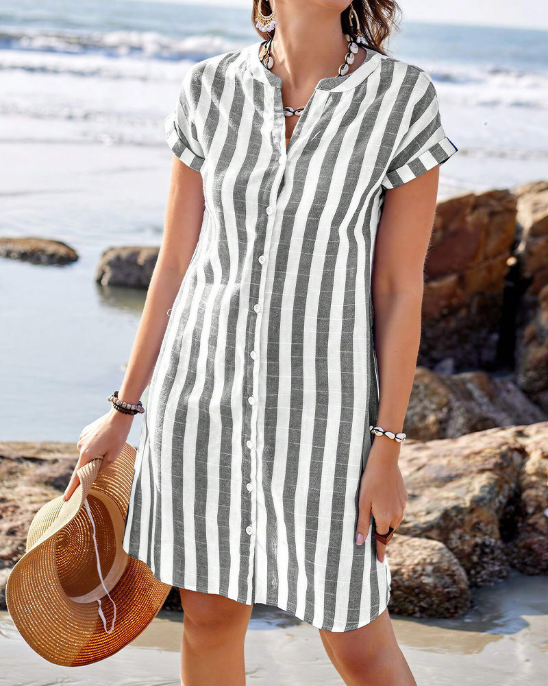 Vyla™ Striped Button-Down Tunic Dress