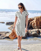 Vyla™ Striped Button-Down Tunic Dress
