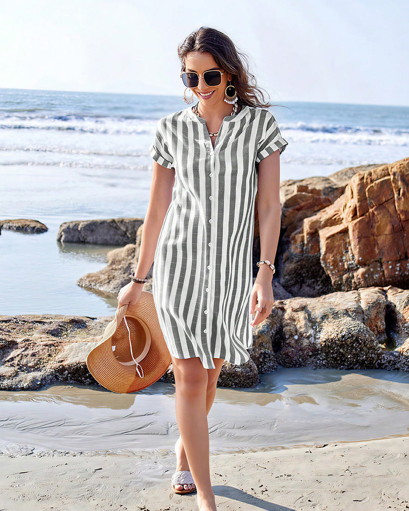 Vyla™ Striped Button-Down Tunic Dress