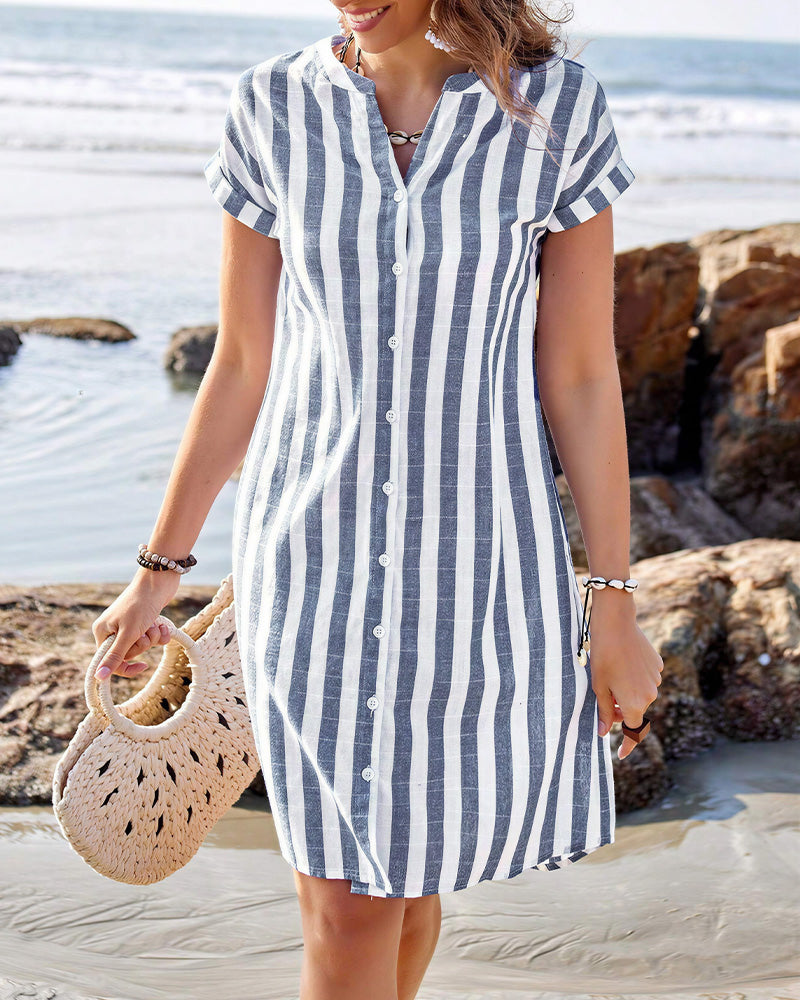 Vyla™ Striped Button-Down Tunic Dress