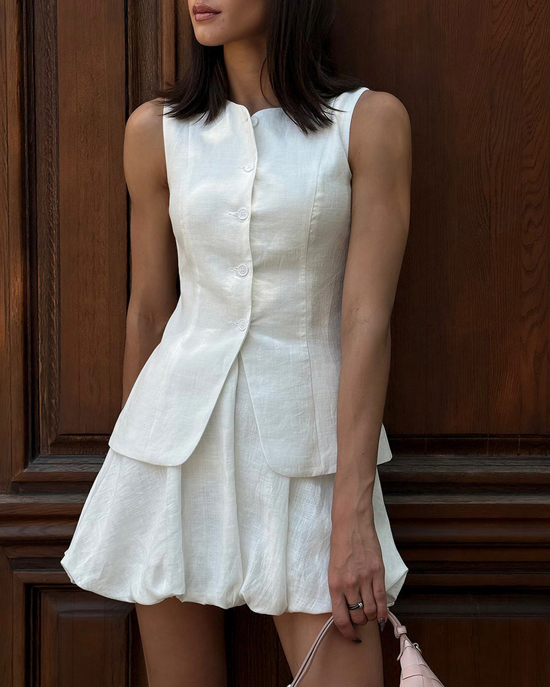 Vyla™ Chic Cotton Vest & Bubble Skirt Set