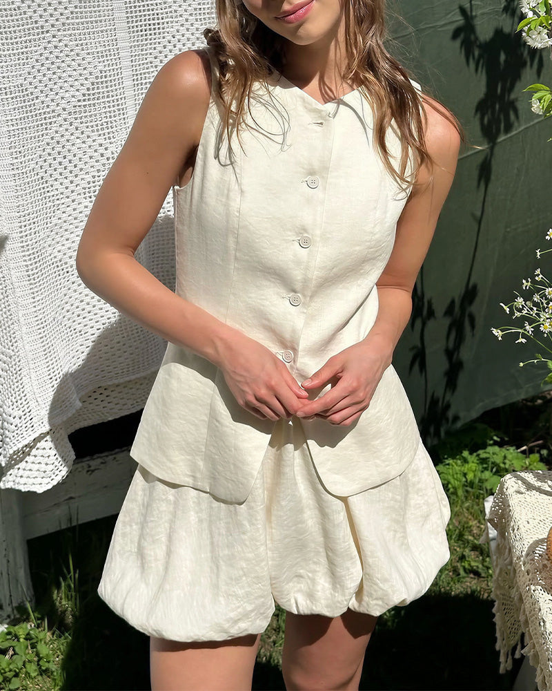 Vyla™ Chic Cotton Vest & Bubble Skirt Set