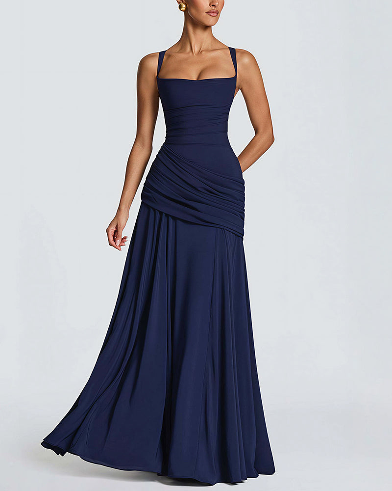 Vyla™ Elysian Ruched Draped Maxi Slip Dress