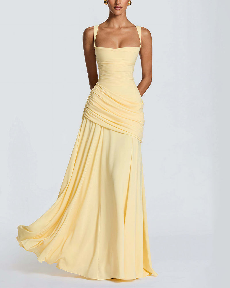 Vyla™ Elysian Ruched Draped Maxi Slip Dress