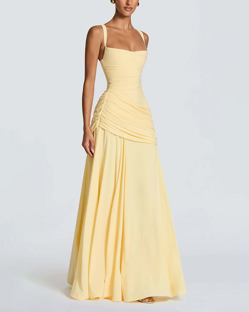 Vyla™ Elysian Ruched Draped Maxi Slip Dress