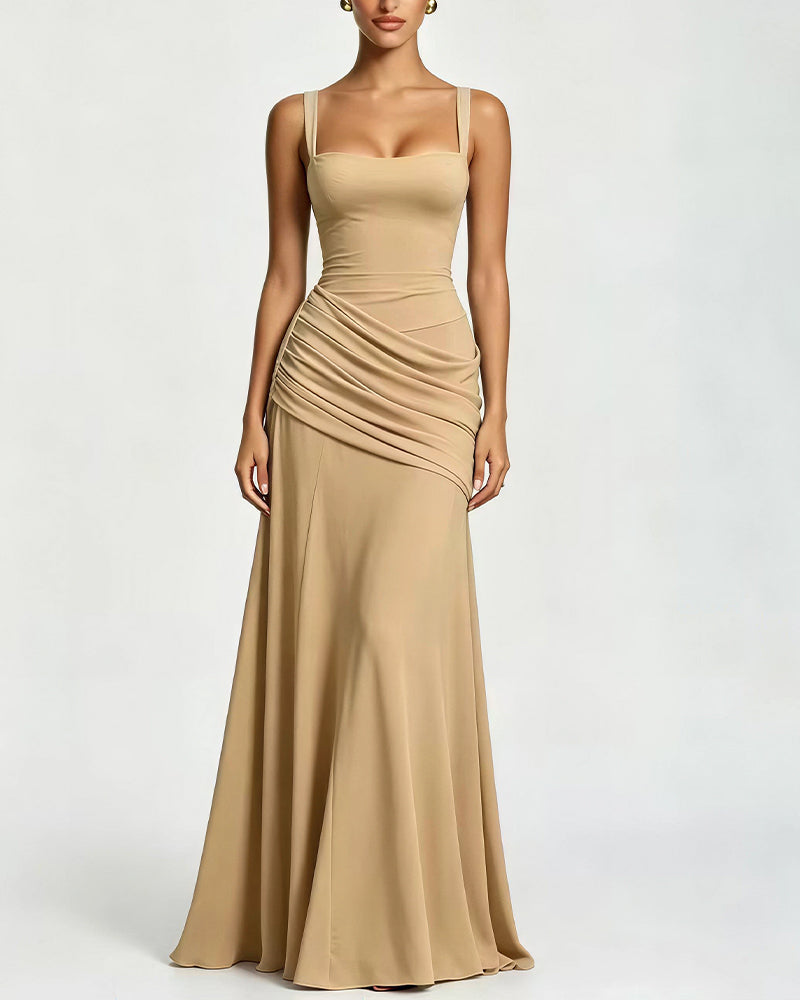 Vyla™ Elysian Ruched Draped Maxi Slip Dress