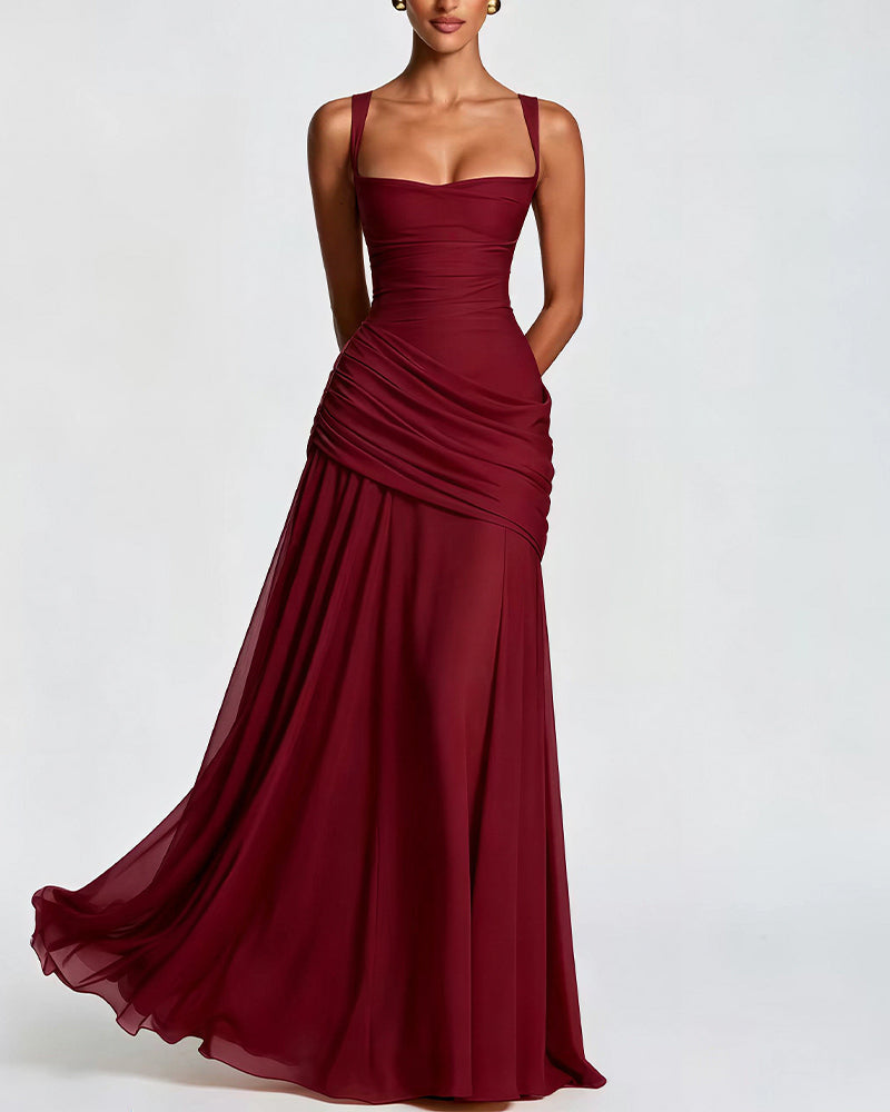 Vyla™ Elysian Ruched Draped Maxi Slip Dress