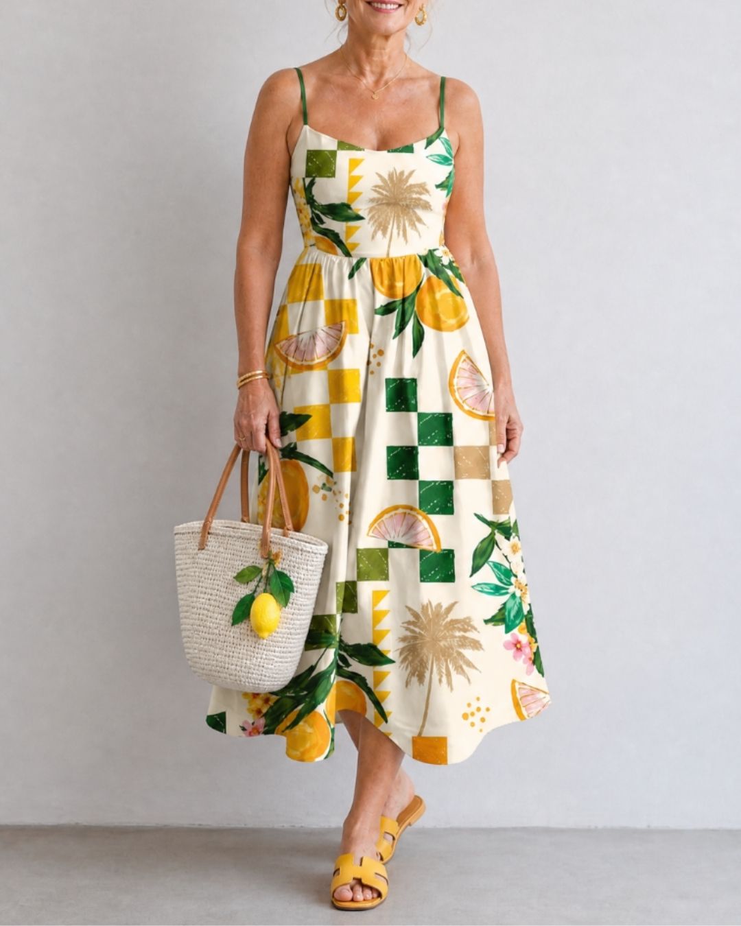 Vyla™ Citrus Print Sleeveless Midi Dress