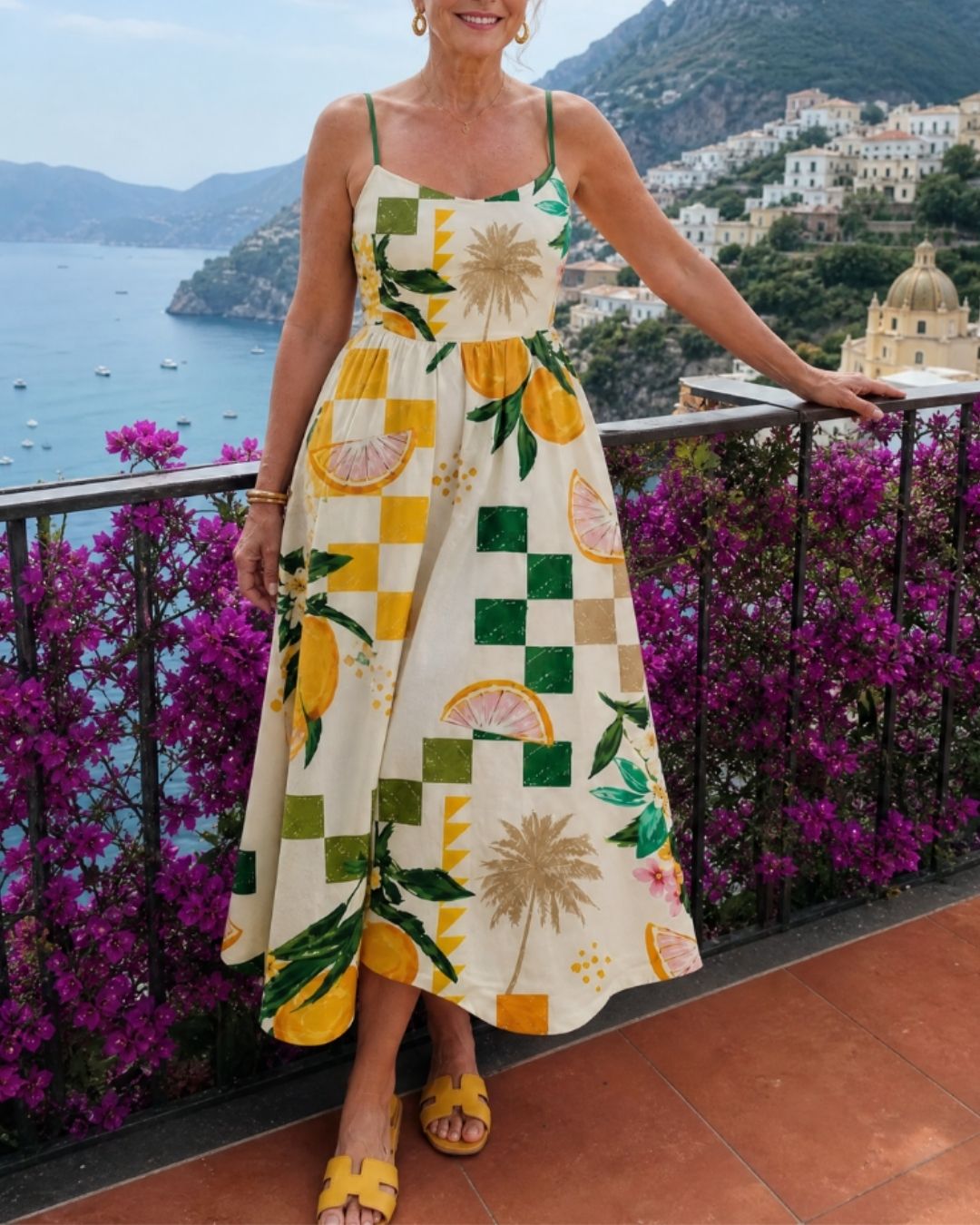 Vyla™ Citrus Print Sleeveless Midi Dress